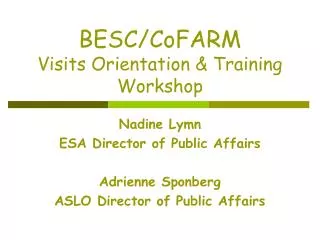 BESC/CoFARM Visits Orientation &amp; Training Workshop