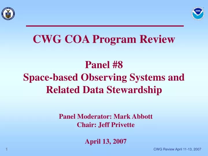 cwg coa program review panel 8 space based observing systems and related data stewardship