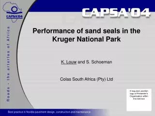 Performance of sand seals in the Kruger National Park