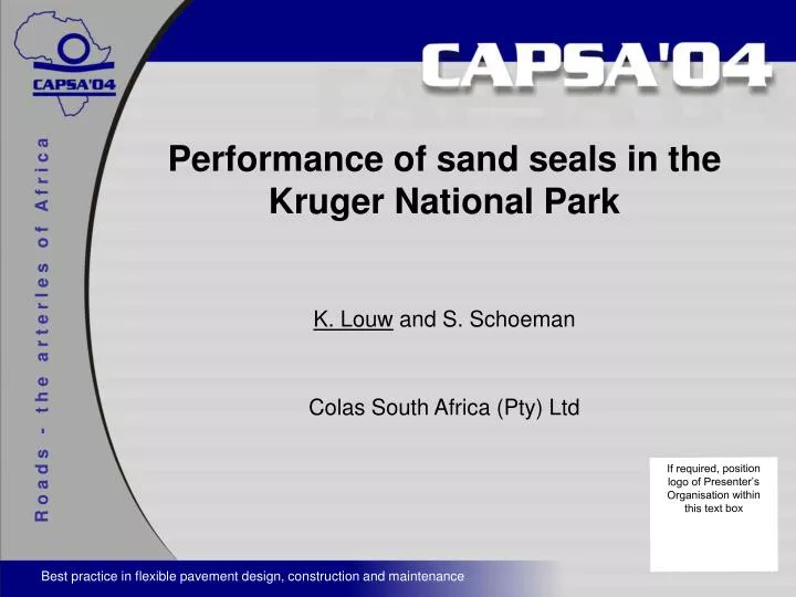 performance of sand seals in the kruger national park
