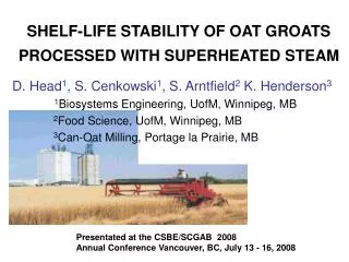 SHELF-LIFE STABILITY OF OAT GROATS PROCESSED WITH SUPERHEATED STEAM