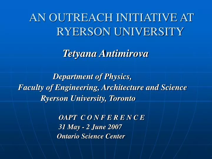 an outreach initiative at ryerson university