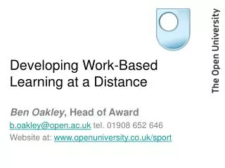 Developing Work-Based Learning at a Distance