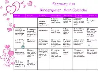 February 2011 Kindergarten Math Calendar