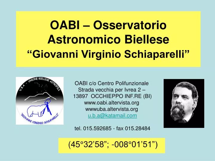 oabi osservatorio astronomico biellese giovanni virginio schiaparelli
