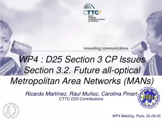 WP4 : D25 Section 3 CP Issues Section 3.2. Future all-optical Metropolitan Area Networks (MANs)