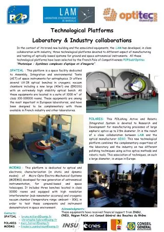 Technological Platforms Laboratory &amp; Industry collaborations