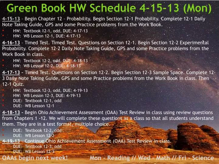 green book hw schedule 4 15 13 mon