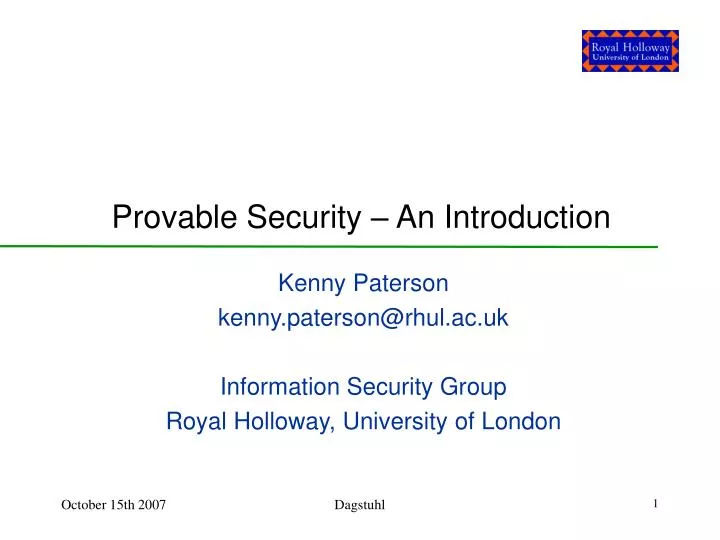 provable security an introduction