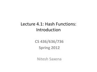 Lecture 4.1: Hash Functions: Introduction
