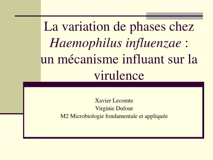la variation de phases chez haemophilus influenzae un m canisme influant sur la virulence
