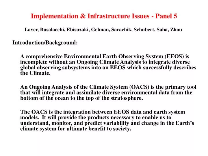 implementation infrastructure issues panel 5