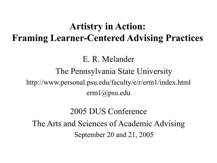 artistry in action framing learner centered advising practices