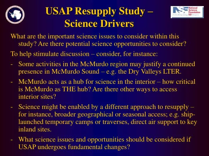 usap resupply study science drivers