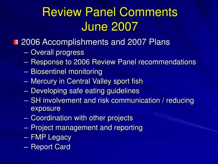 review panel comments june 2007