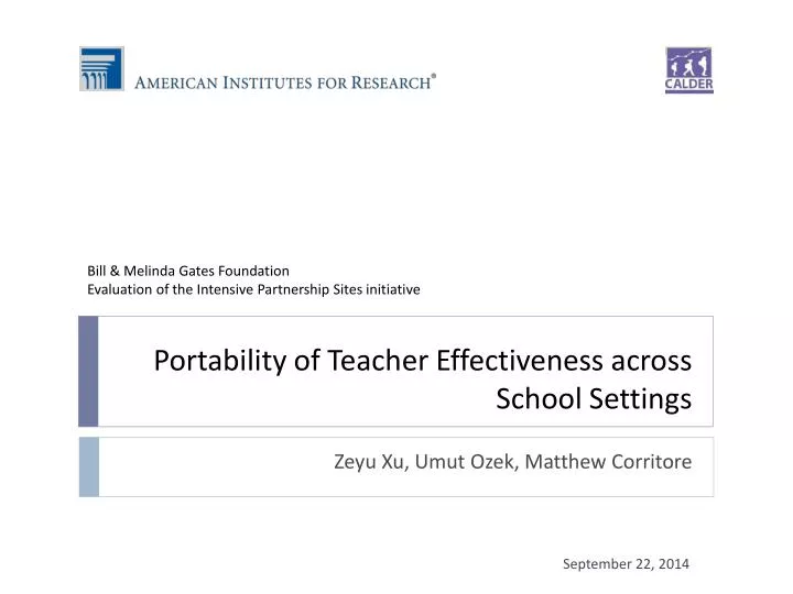 portability of teacher effectiveness across school settings