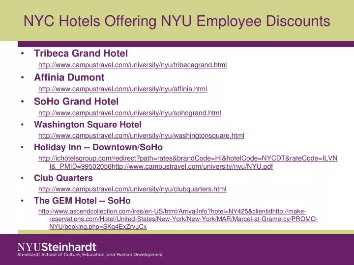 nyc hotels offering nyu employee discounts