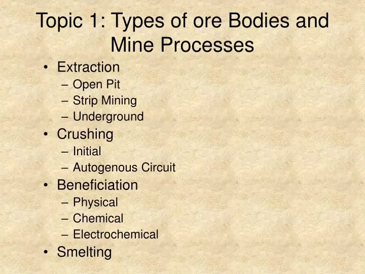 topic 1 types of ore bodies and mine processes