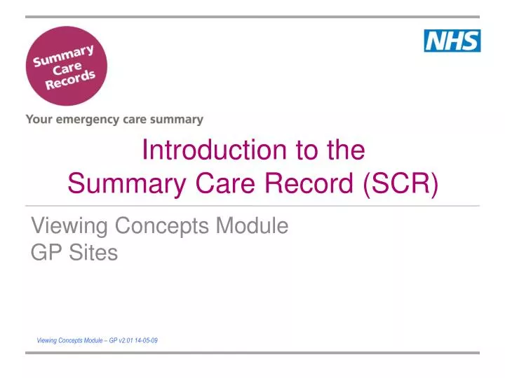 introduction to the summary care record scr