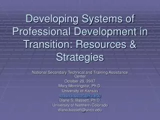 Developing Systems of Professional Development in Transition: Resources &amp; Strategies
