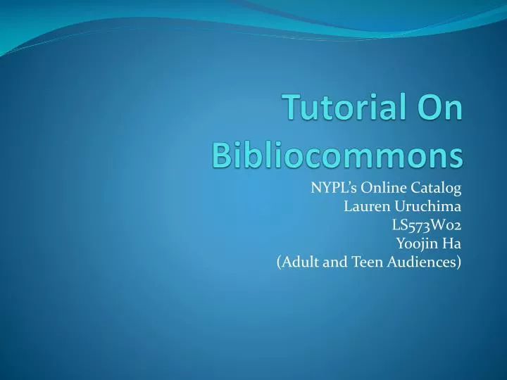 tutorial on bibliocommons