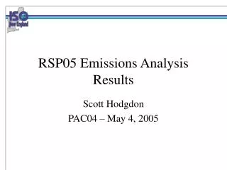 RSP05 Emissions Analysis Results