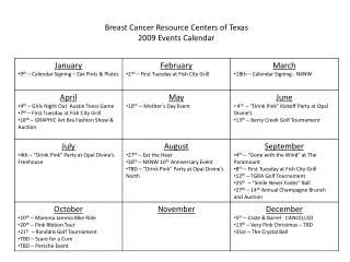 Breast Cancer Resource Centers of Texas 2009 Events Calendar