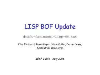 LISP BOF Update