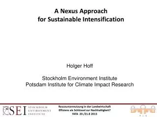 A Nexus Approach for Sustainable Intensification