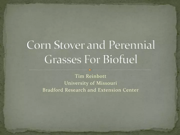 corn stover and perennial grasses for biofuel