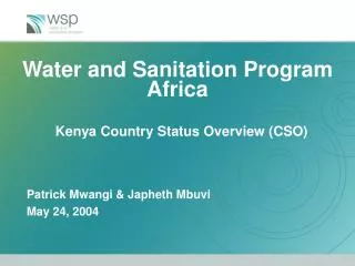 Water and Sanitation Program Africa Kenya Country Status Overview (CSO)