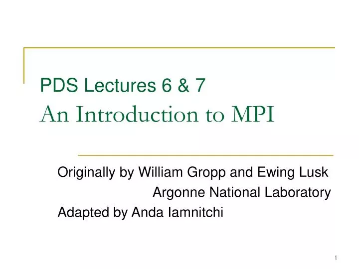 pds lectures 6 7 an introduction to mpi