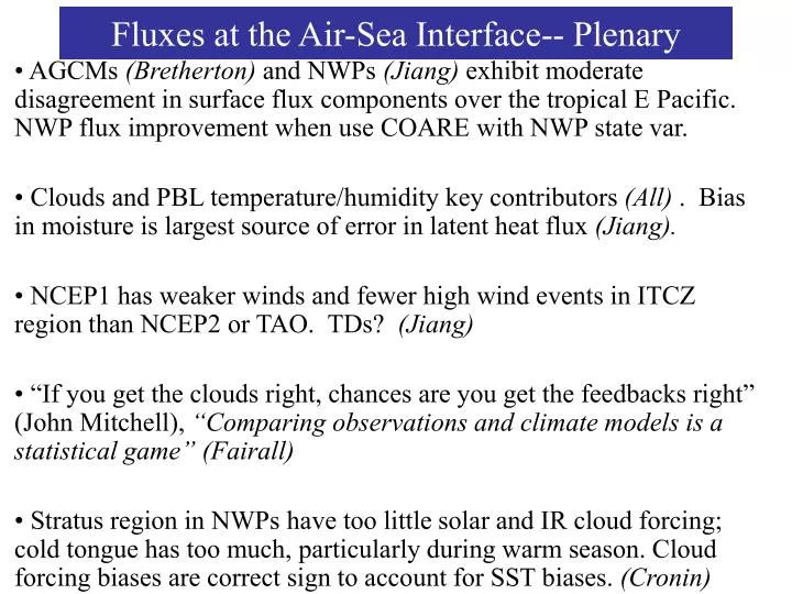 fluxes at the air sea interface plenary
