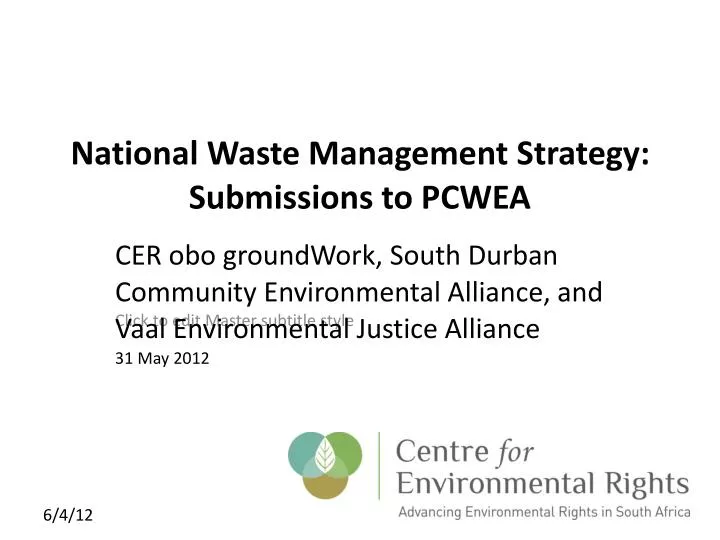 national waste management strategy submissions to pcwea