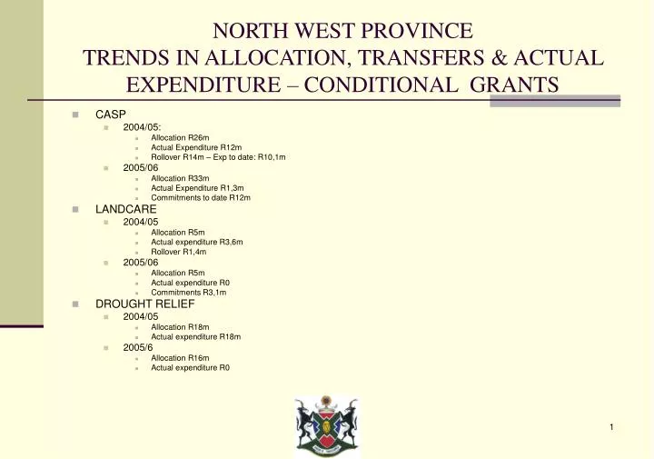north west province trends in allocation transfers actual expenditure conditional grants