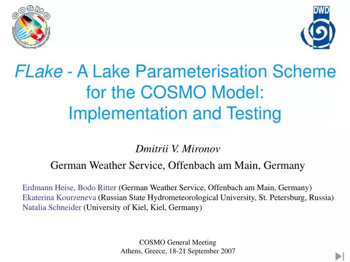 flake a lake parameterisation scheme for the cosmo model implementation and testing