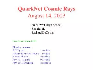 QuarkNet Cosmic Rays August 14, 2003