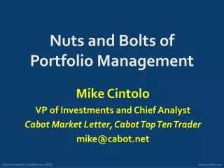 Nuts and Bolts of Portfolio Management