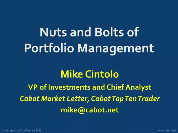 nuts and bolts of portfolio management