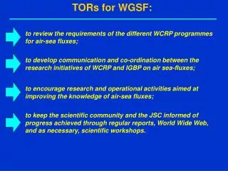 TORs for WGSF: