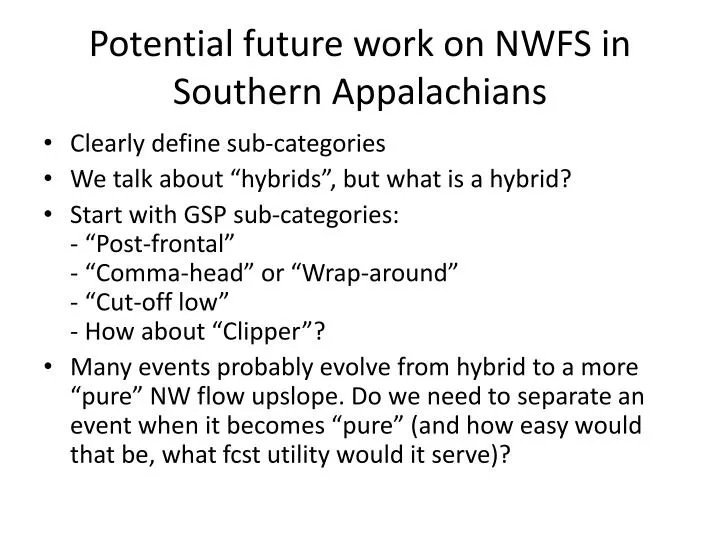 potential future work on nwfs in s outhern appalachians