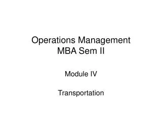 Operations Management MBA Sem II