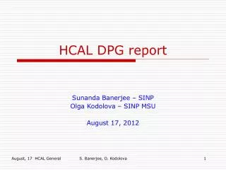 HCAL DPG report