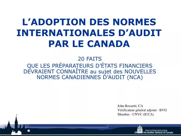 l adoption des normes internationales d audit par le canada