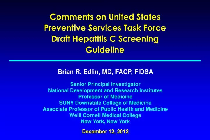 comments on united states preventive services task force draft hepatitis c screening guideline