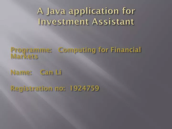 a java application for investment assistant