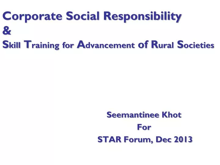 corporate social responsibility s kill t raining for a dvancement of r ural s ocieties