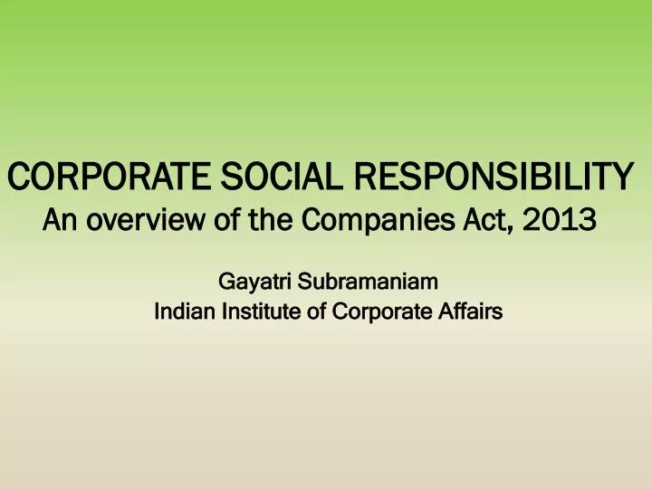 corporate social responsibility an overview of the companies act 2013