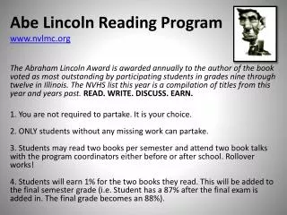 Abe Lincoln Reading Program nvlmc