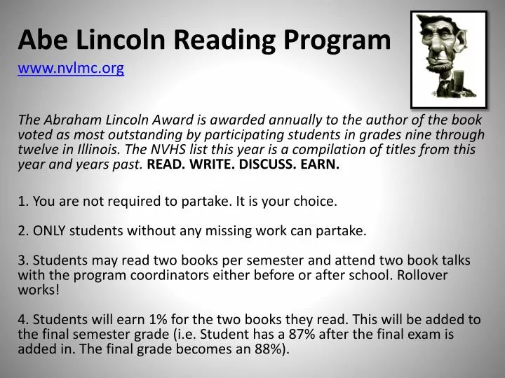 abe lincoln reading program www nvlmc org